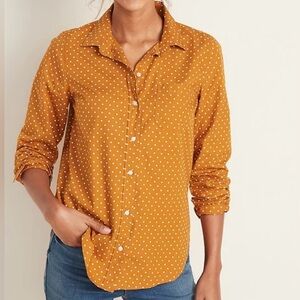 OLD NAVY Mustard Yellow Polka Dot Classic Poplin Shirt